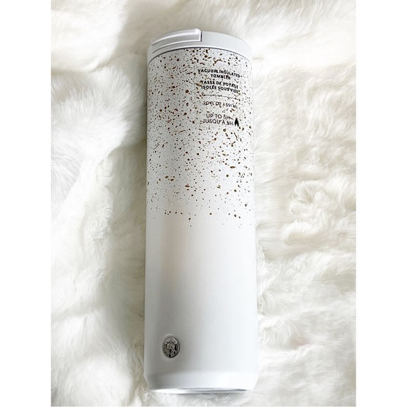 NWT Starbucks 2022 Holiday White & Gold Speckled SS Bottle Venti Tumbler 20oz - Picture 4 of 7